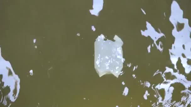 Een witte plastic zak drijvend in de rivier van Bangkok, Thailand - Video