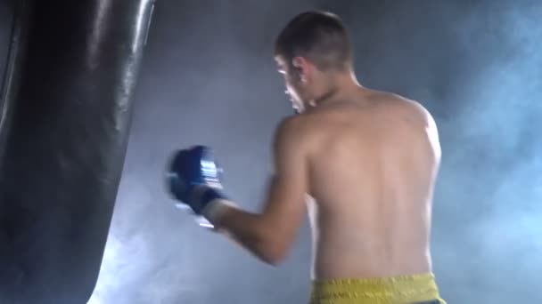 entrenamiento de boxeador en el gimnasio - Metraje, vídeo