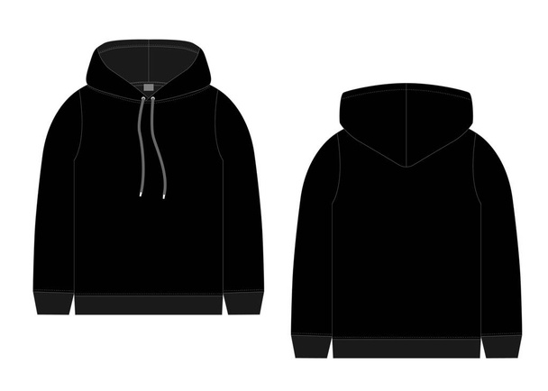 Technical sketch for men black hoodie. Mockup template hoody. - Vector, Image
