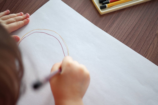blurred of child draws with pencils - Photo, Image