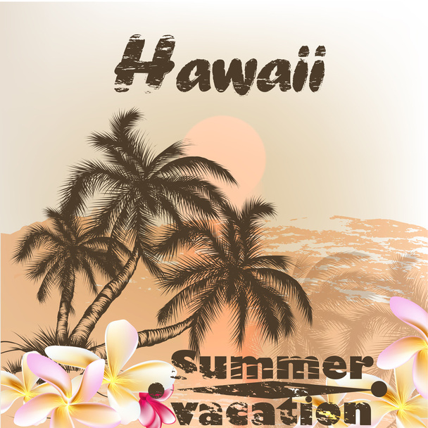 Banner with Hawaii palms in grunge vintage style for summer desi - Vector, imagen