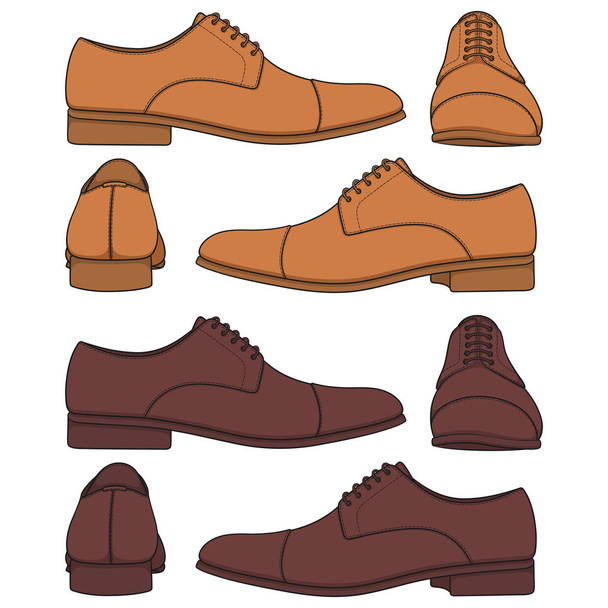 Set of colored illustrations with classic mens shoes. Isolated vector objects on white background. - Vektör, Görsel