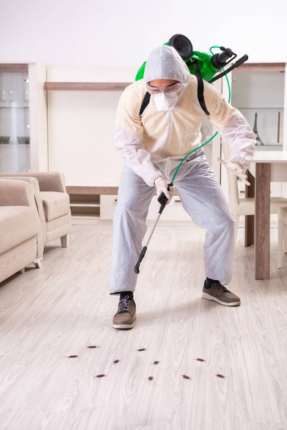 Wykonawca kontroli szkodników pracujący w mieszkaniu  - Zdjęcie, obraz