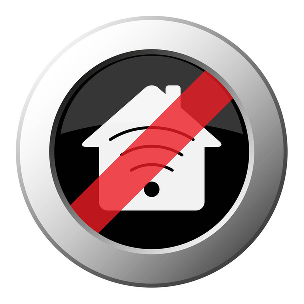 casa con señal - prohibir botón de metal redondo
 - Vector, imagen