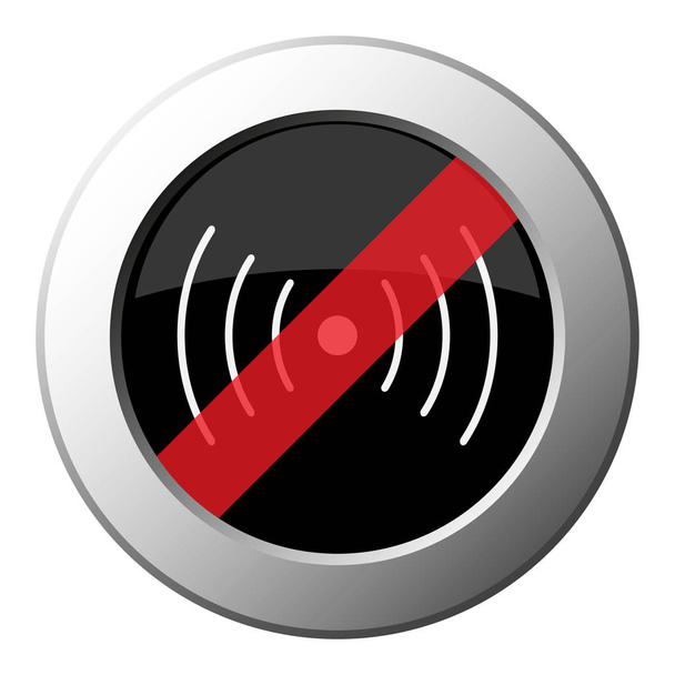 símbolo de som ou vibração - proibir botão de metal redondo
 - Vetor, Imagem