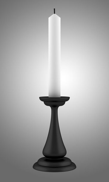 black candlestick with candle isolated on gray background - Photo, Image