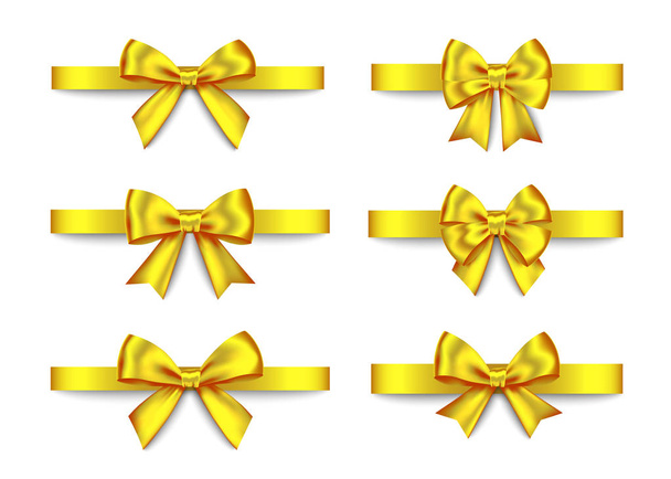 Golden  gift bows set  for  Christmas, New Year decoration. - Vector, imagen