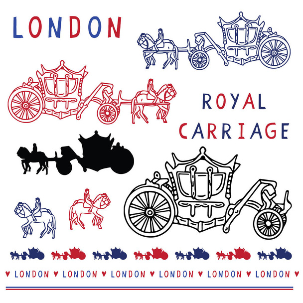 Sketchy London Royal Carriage conjunto de elementos del clipart. Famoso símbolo histórico británico
 - Vector, imagen