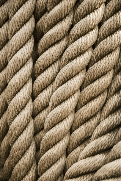 Twisted rope. Equipment on board sailing ship - Photo, Image