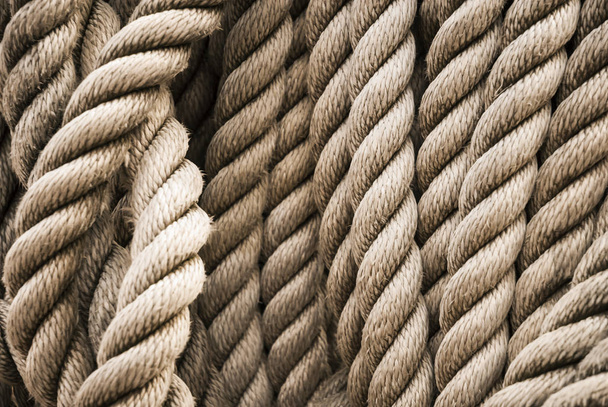 Twisted rope. Equipment on board sailing ship - Photo, Image