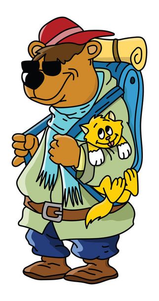 Cartone animato orso marrone va in campeggio con il suo gatto amico vettoriale illustrazione
 - Vettoriali, immagini