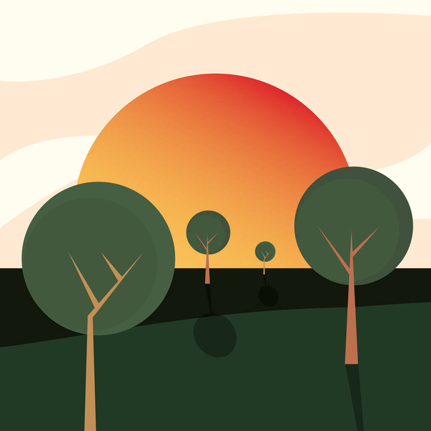 árboles redondos sol cielo paisaje natural
 - Vector, Imagen
