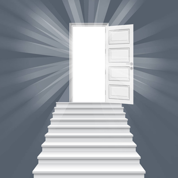 Escalera recta que conduce a la ilustración de vectores de puertas abiertas
. - Vector, imagen