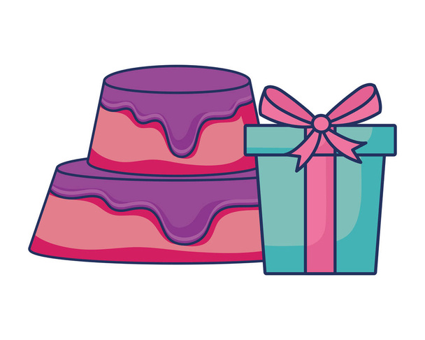 sweet flavors cake with birthday gift box - Вектор, зображення