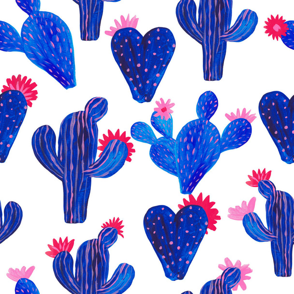 Saumaton kuvio Käsin maalatut joukko koriste kaktus fantasia tyyliin Joukko kukkivia kasveja, kaktus sininen koralli väri
 - Valokuva, kuva