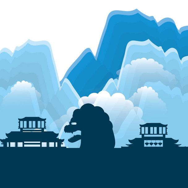китайские порталы с ландшафтной изолированной иконой
 - Вектор,изображение