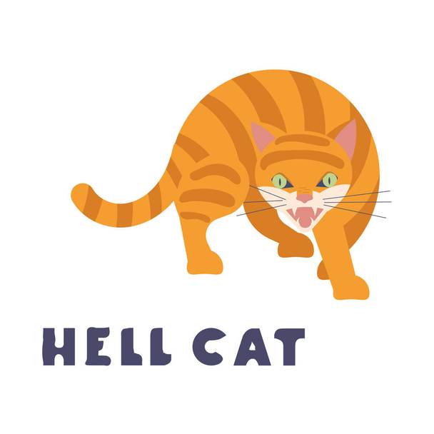 Boos rode kat uit de hel gebogen zijn rug - Vector, afbeelding