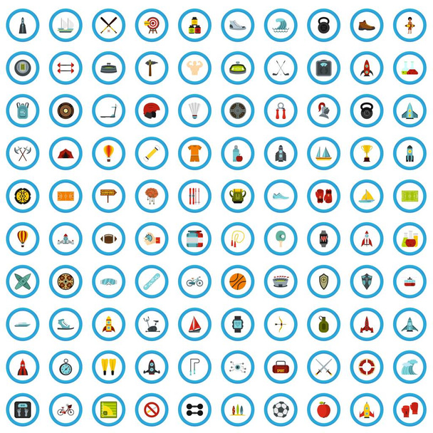 100 iconos de inicio de recreación conjunto, estilo plano
 - Vector, Imagen