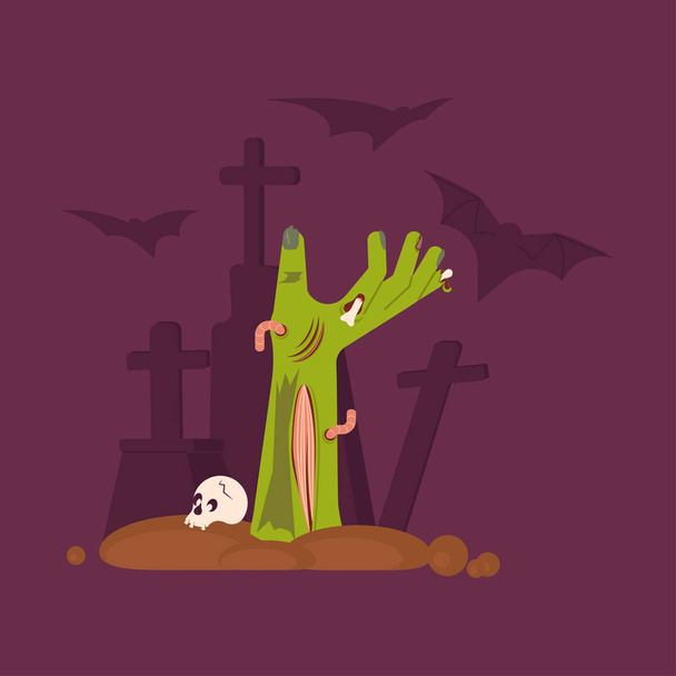 Yeşil zombi el korkunç bir mezar dışarı Rising - Vektör, Görsel