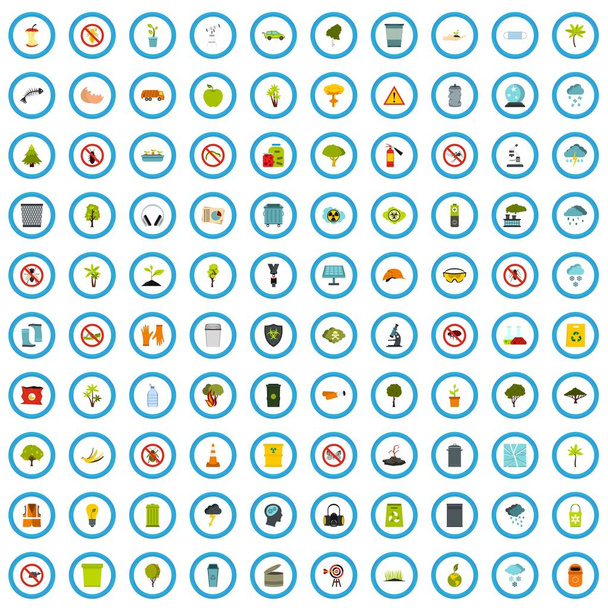 100 Recycling Analyse Icons Set, flacher Stil - Vektor, Bild