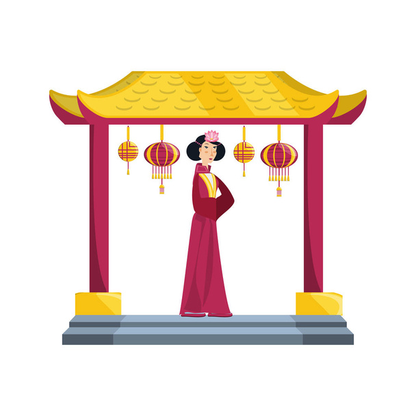 κινεζική πύλη με χαρακτήρα Άβαταρ γκέισα - Διάνυσμα, εικόνα