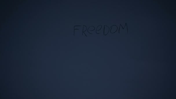 Freedom, word written on prison wall, calling for help, prisoner protesting - Filmagem, Vídeo