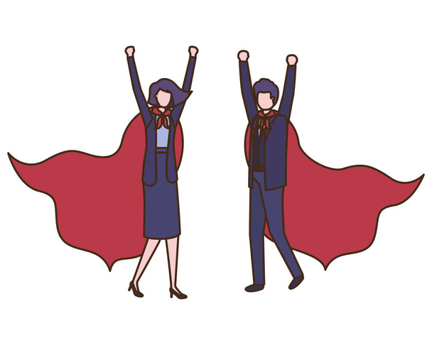 business couple with hero coat character - Vector, Image