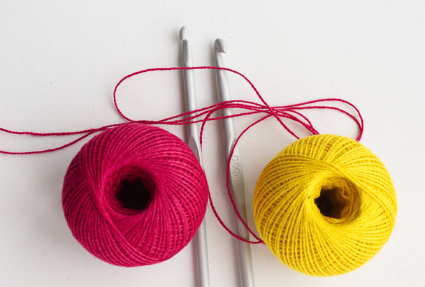 yarn, thread and hooks - accessories and material for crochet, home needlework - Φωτογραφία, εικόνα