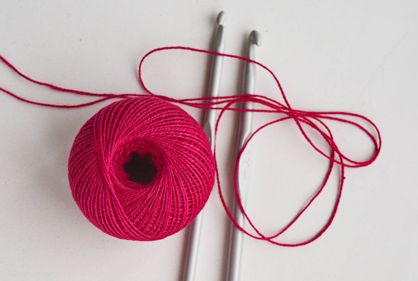 yarn, thread and hooks - accessories and material for crochet, home needlework - Φωτογραφία, εικόνα