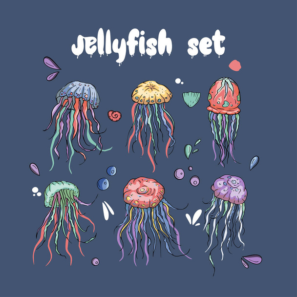 Jelly fish vector instellen. - Vector, afbeelding