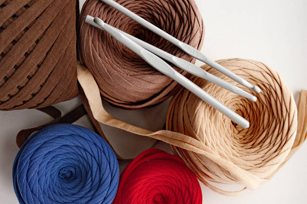 yarn, thread and hooks - accessories and material for crochet, home needlework - Foto, Imagem