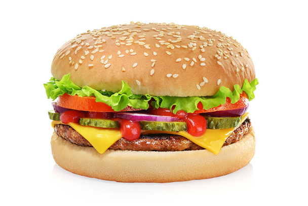 Classic cheeseburger isolated on white - Zdjęcie, obraz