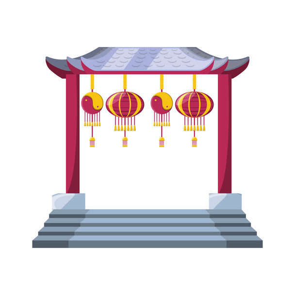 chinese portal with lantern hanging - Vector, Image