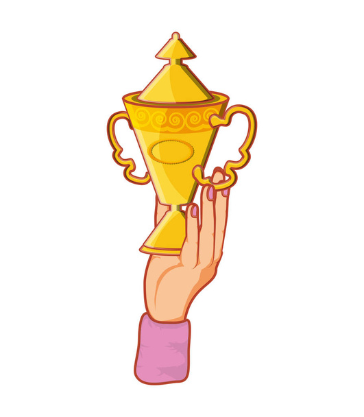 mano con trofeo premio taza
 - Vector, Imagen