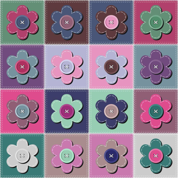 patchwork background with flowers and buttons - ベクター画像