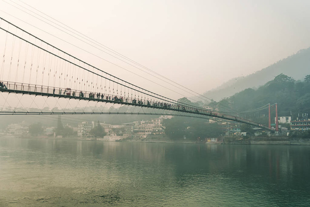 Ram Jhula is an iron suspension bridge situated in Rishikesh - Photo, Image