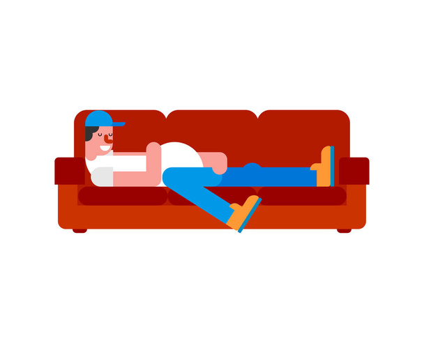 Ο ' ιντλερ στον καναπέ. Τεμπέλης άνθρωπος είναι ξαπλωμένος στον καναπέ - Διάνυσμα, εικόνα