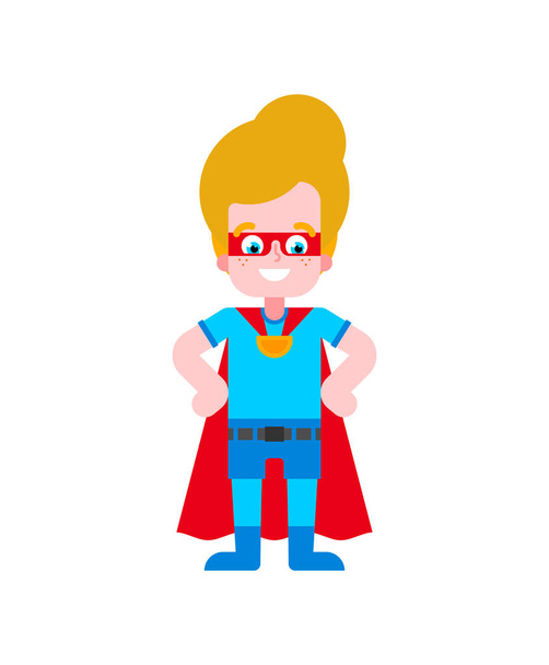 Superheldenjunge. Super-Kind in Mantel und Maske. Supermächte. Auto - Vektor, Bild