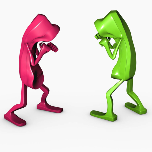 3D-s izolált karakter boksz pózol verseny koncepció telefon támadás - Fotó, kép