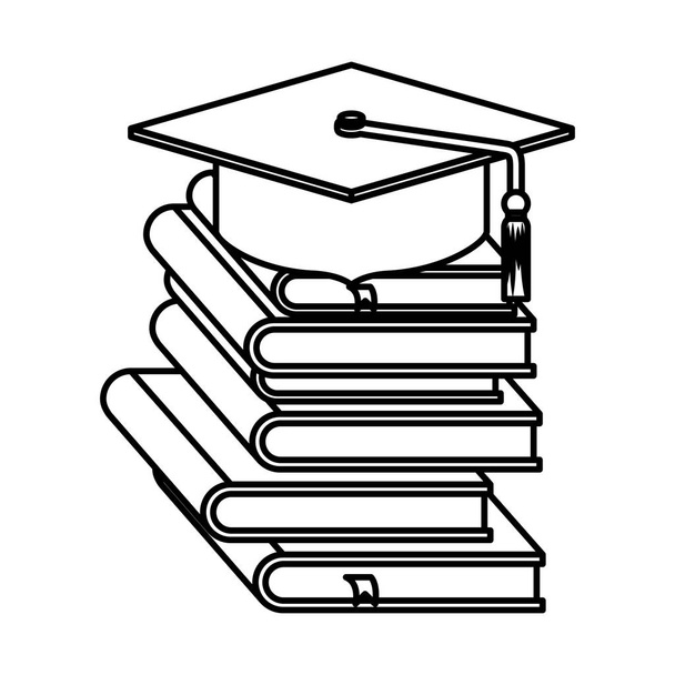 hat graduation with pile books - Vector, Image