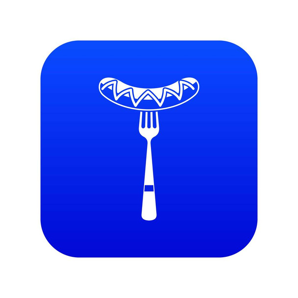Sausage on a fork icon digital blue - Vector, Image