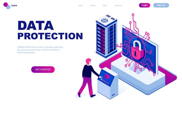 Modern flat design isometric concept of Data Protection decorated people character for website and mobile website development. Isometric landing page template. Vector illustration. - Vector, Image