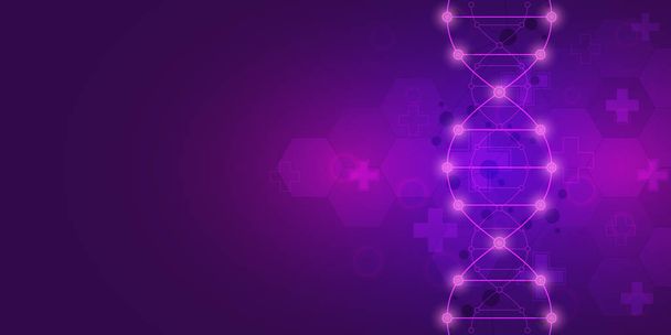 DNA strand background and genetic engineering or laboratory research. Medical technology and science concept. - Vector, Image