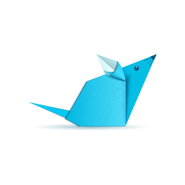 Patkány origami papír vágott koncepció. Egér kézműves, jelképe 2020 kínai zodiákus új évet. Kék papír alkalmazása rágcsálók fehér alapon. Vektoros kártya illusztrációja. - Vektor, kép