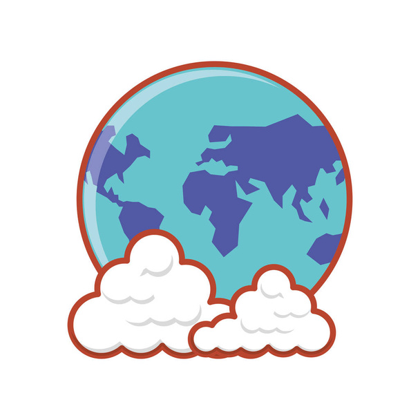 cute cloud with planet earth - Vector, Image