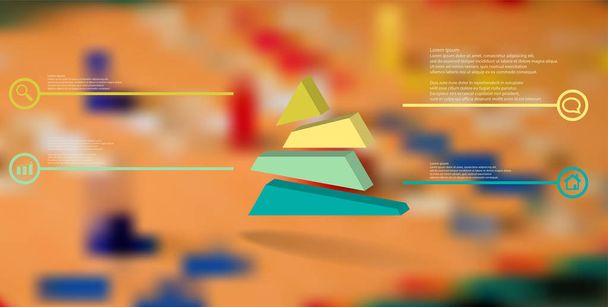 3D ilustrace infografická šablona s reliéfním trojúhelníkem náhodně rozděleným na čtyři přesunuté části - Vektor, obrázek