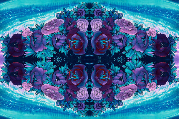 Blumen auf einem Aquarell-Hintergrund. abstrakte Tapete mit floralen Motiven. nahtloses Muster. Blütenkomposition. Verwendung von Druckmaterialien, Schildern, Postern, Postkarten, Verpackungen. - Foto, Bild