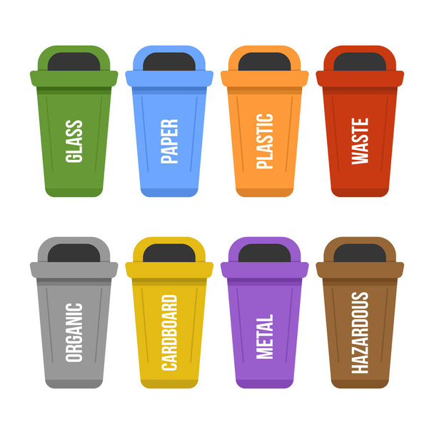 Multicolored recycle standing waste bins for separate garbage collection - Vector, Image
