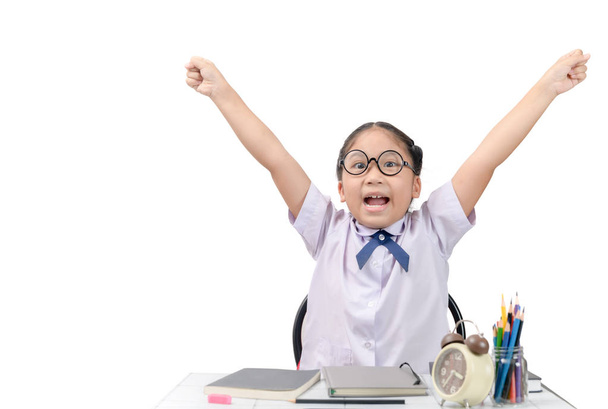 Cute student happy after finished homework  - Photo, Image