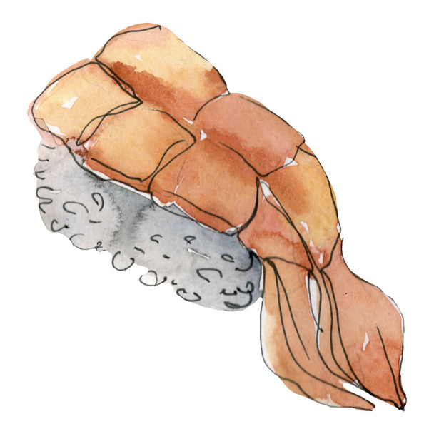 Sada akvarel sushi ilustrace krásné dobré japonské jídlo. Akvarel rukou nakreslené objekty na bílém pozadí. Aquarelle izolované sushi ilustrace prvek. - Fotografie, Obrázek